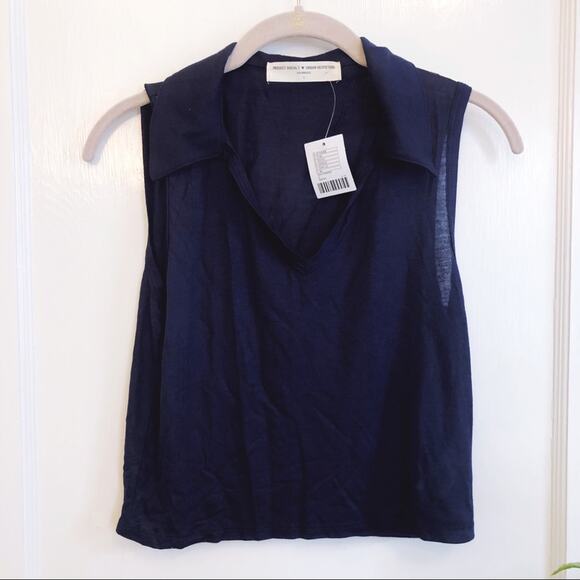 Project Social T Tops - Urban Outfitters Navy Collar Tank Top